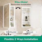 TokeShimi 21x27 Recessed Medicine Cabinet with Mirror, White Bathroom Medicine Cabinet with Mirror, Bathroom Beveled Mirror with Storage, Aluminum Frame, Stepless Adjustable Shelves