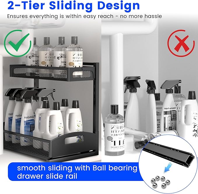 Under Sink Organizer,2 Pack Height Adjustable Under Sink Organizers and Storage, 2 Tier Under Sink Storage for Kitchen Bathroom Cabinet
