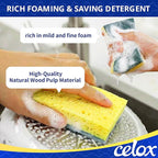 CELOX 6 Pack Dish Sponge for Kitchen, Dual Sided Scrub Heavy Duty, Non Scratch Sponges Perfect for Dishwashing and Household Cleaning, Highly Absorbent and Easy to Dry for Reuse