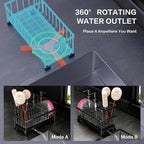 Cisily Dish Soap Dispenser, 12 fl oz Dual Kitchen Soap Dispensers with Sponge Holder, Plastic Pump Clear Glass Bottle Kitchen Soap Dispenser Set, Modern Hand and Dish Soap Bottle Set Removable