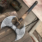 [MDM King Tools] Custom Handmade Viking Axe Medieval Ax with Viking Gift, Hand Axes, Viking Gifts for Men, Camping Tomahawk, Bearded, Ragnar Axe with Leather Sheath (Dobule)
