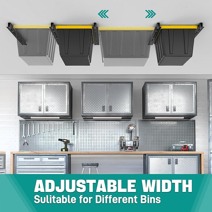 EVERHANGER Ceiling Storage Rack, Heavy Duty Overhead Garage Storage Rack, Adjustable Ceiling Bin Storage System, 4 Sets for 3 Bins, 26 Inch