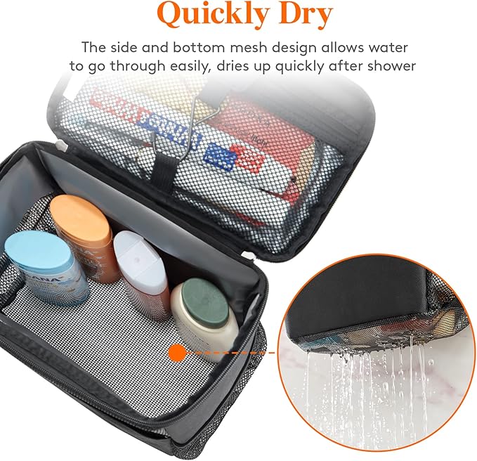Lifewit Mesh Shower Caddy Bag Portable College Dorm Room Essentials Caddy Tote Basket for Bathroom, Gym, Travel, Camping Quick Dry Hanging Shower Organizer Toiletry Bag for Women Men, Medium, Black