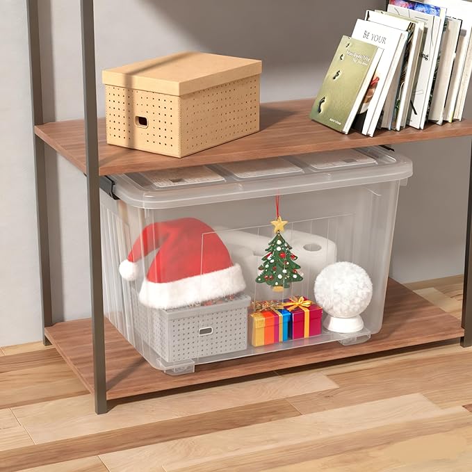 Zopnny 4-Pack Storage Box, 70 Quart Storage Container with Lids and Secure Latching Buckles, Plastic Wheeled Storage Bin Stackable and Nestable, Ideal for Home and Industrial Storage