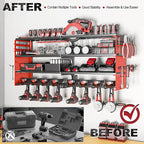 Power Tool Organizer Wall Mount, 4 Layer Heavy Duty Metal Tool Storage Rack, Power Tool Shelf Battery Storage with 8 Cordless Drill Holder，Utility Racks for Garage Workshop