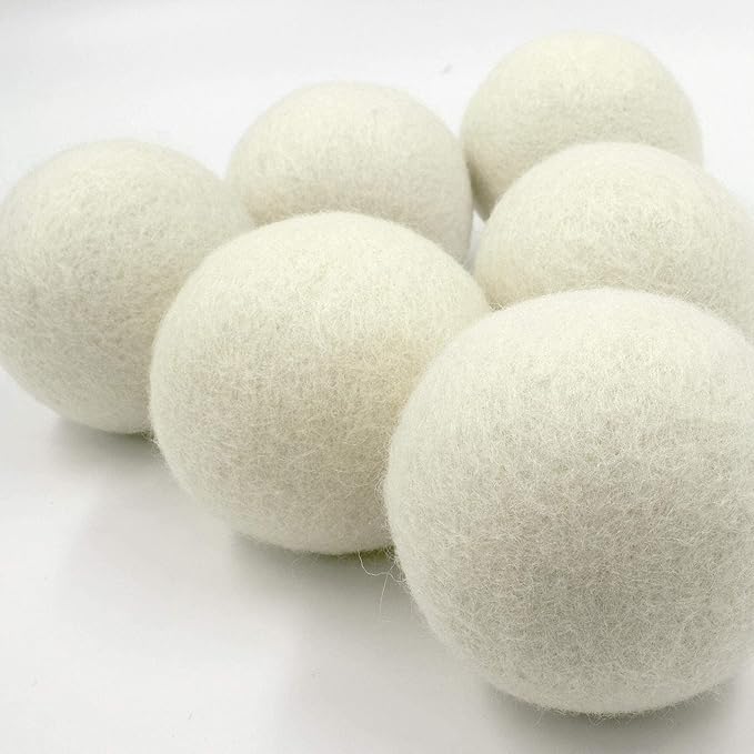 Heritage Park Wool Dryer Balls - 100% New Zealand Wool Handmade, Reusable Dryer Balls for Laundry - Decrease Drying Time - Set of 6 with Storage Bag