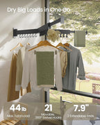 SONGMICS Clothes Drying Rack, Wall-Mounted Laundry Drying Rack, Extendable, Foldable Arms, with 21 Swivel Sliding Hooks, Space-Saving, for Laundry Room, Bathroom, Ink Black ULLR807B01