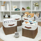 HNZIGE Fabric Storage Baskets 4 Pack,Storage Cube Baskets 11x11, Foldable Cube Storage Bin Baskets for Shelves with Handles, Decorative Storage Bins for Organizer Home Toy Nursery Closet(Brown Gray)