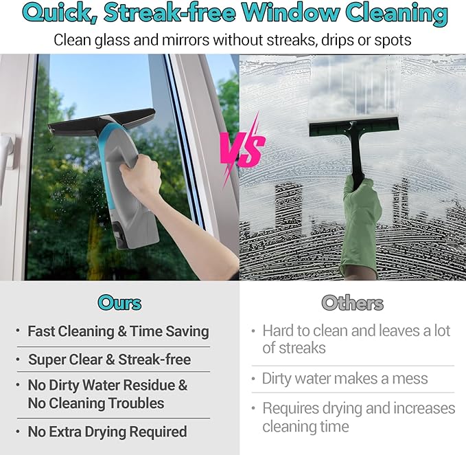 Electric Window Vacuum Squeegee, Cordless Window Vacuum Cleaner, Rechargeable Windows Vac Set, Power Squeegee Windows Vac for Glass, Tiles, Mirrors