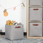HNZIGE Fabric Storage Cubes Baskets,Set of 4,Foldable Storage Basket with Handles for Organizing,13 x 13 Cube Storage Organizer Bins for Toys, Clothes(Gray)