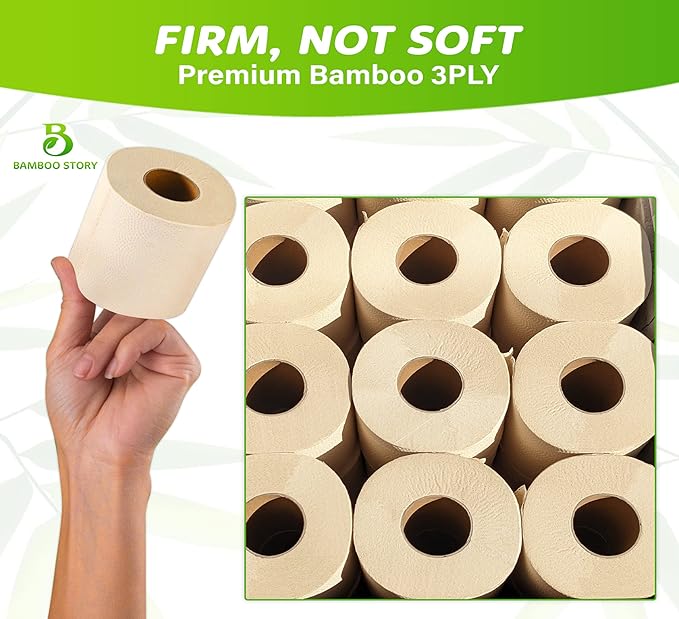 Eco Toilet Paper, 12 Rolls, 3-Ply, 300 Sheets, 100% Unbleached Bamboo, Chemical-Free, PFAS-Free, Vegan, Plastic-Free, Plant-Based Tissue, FSC Certified, Gentle, Strong & Sustainable