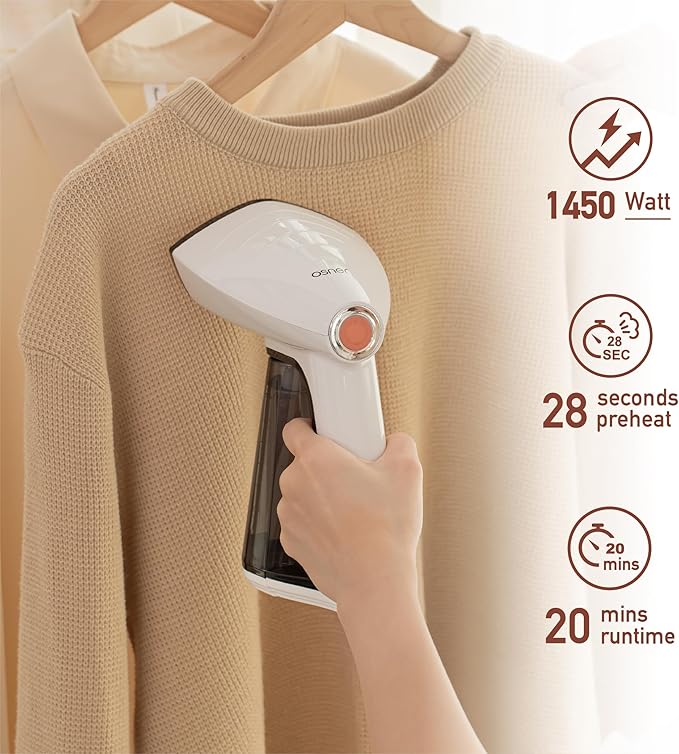 Osner Handheld Garment Steamer for clothes, 1450W Quick Heat Auto-trigger, Compact Travel Steamer, Clothes Steamer, Fabric Wrinkle Remover with Lint Brush Steam Nozzle (Black)