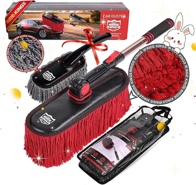 Car Cleaning Supplies，Car Duster Exterior Scratch Free,with Wax Cotton Hair， Dust Brush with Extendable Telescoping Handle to Remove Dust Pollen,Duster for RV,Truck,and Motorcycle