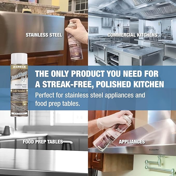 Zenex ZenaSheen H20 Stainless Steel Polish - Professional-grade Water-based Metal Cleaner, Polish & Protectant | Remove Grime & Restore Shine | Stainless Steel, Chrome, Brass & More | 16 oz (12 Pack)