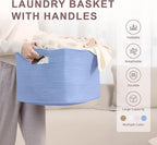 45L Small Baby Girls Laundry Basket for Nursery Storage,Cute Woven cotton Rope Baskets for Kids Toy，Gifts, Boho Square Wicker Blanket hamper for Living Room,Bedroom Dirty Clothes,Blue Purple