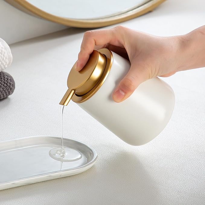 Enra Ceramic Soap Dispenser,12 oz Hand Lotion Dispenser with Gold Pump,Refillable Dish Soap Dispenser,Modern Liquid Soap Dispenser for Bathroom,Kitchen with Easy-to-Press Pump