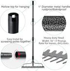 Thatch Rakes for Lawns, Heavy Duty Metal Garden Rake with 17 Prongs, Adjustable Yard Rock Rake for Gardening Loosening Soil, Long Handle 60 Inches