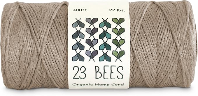 100% Organic Hemp Cord, Twine, String for Jewelry, Beading, Macrame, Crafts, 23 Bees (400ft x 22 lb.) Natural