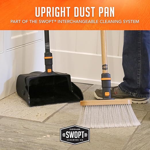 SWOPT 12” Upright Dustpan, Standard Combo – Ergonomic Design Eliminates Need to Bend While Cleaning – Interchangeable with All SWOPT Cleaning Products