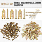 400 Pcs Drywall Anchors for Drywall Self Drilling with Screws Kit 0.47 x 1.18 Inch, 200 Sheetrock Expansion Anchors 200 Zinc Plated Screws, Drive in Hollow Board Nails No Drill or Holes in Wall