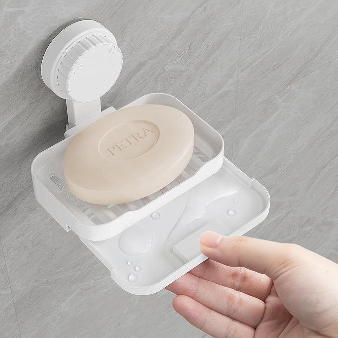 Lifewit Suction Cup Soap Dish for Shower, 1 Pack Drainable Soap Holder for Bathroom Kitchen Wall, NO-Drilling Removable Bar Soap Sponge Rack for Glass Window Strong Vacuum Suction Anti-Drop, White
