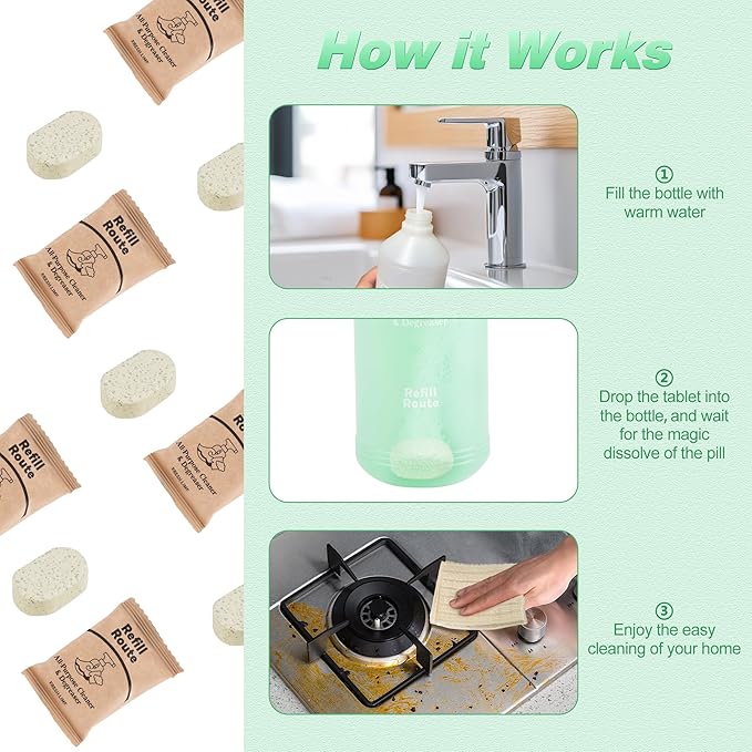 Kitchen Cleaner Spray, All Purpose Cleaner Kit, StoveTop Cleaner, Multi Purpose Cleaner Degreaser Tablets for Multi-Surfaces, Kitchen, Countertops, Ovens, Fresh Lime Scent, No-rinse Formula,192oz