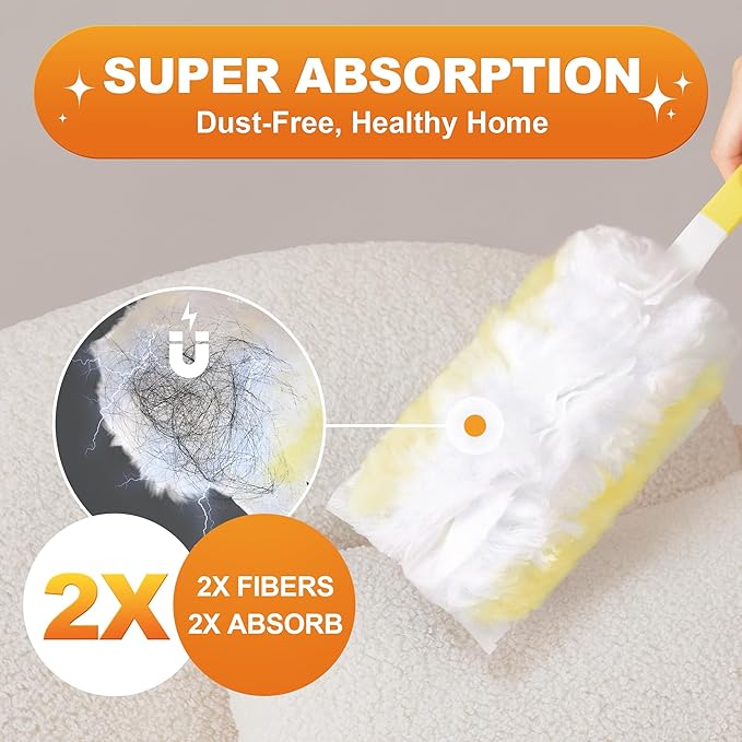 JOYMOOP Disposable Duster for Cleaning, with 1 Handles & 24 Ct Blue Heavy Duty Refills for Swiffer Feather Duster, Household Cleaning Tool for Electronics, Dusting Furniture, Blinds, Pet Hair