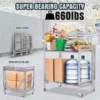 2 Shelf Rolling Cart with Wheels, 660lbs Capacity Collapsible Steel Rolling Utility Cart, Heavy-Duty Foldable Workbench, Metal Rolling Storage Cart with Handle for Groceries, Warehouse (36" Lx26 W)