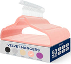 50 Pieces Velvet Hangers - Space Saving Heavy Duty Slim Suit Clothes Hanger Set with 360 Degree Swivel Metal Hook, Can Hold Up to 10 Lbs. for Coats, Jackets, Pants & Dress (Pink)