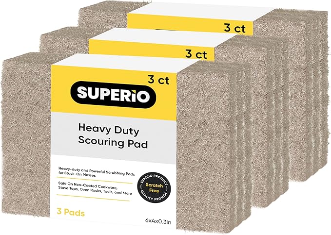 Natural Scouring Pad Non-Scratch Sisal Plant Based Scrubber Cleaning Scrub Pads, Eco-Friendly Reusable Kitchen Scrubbing Pad Pack of 9, by Superio