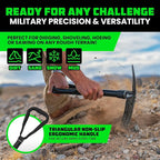 RHINO USA Folding Survival Shovel w/Pick - Heavy Duty Carbon Steel Military Style Entrenching Tool for Off Road, Camping, Gardening, Beach, Digging Dirt, Sand, Mud & Snow.