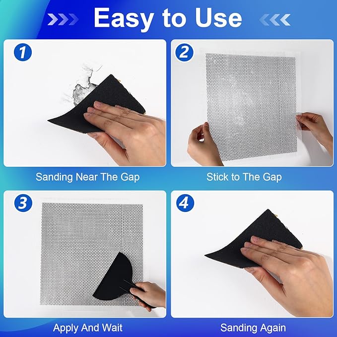 Blulu 13 Pcs 12 x 12 Inch Drywall Repair Kit Self Adhesive Mesh Drywall Patches with Scraper for Holes, Repair Kit for Large Holes Wall Ceiling Tools