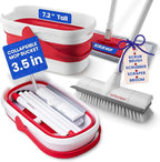 Collapsible Mop and Bucket Set with Wringer, Heavy Duty Scrub Brush, Foldable Mop and Broom for Home, Indoor or Outdoor Cleaning, Patio, Deck, RV, Concrete, and Floor Care by Bettaclean