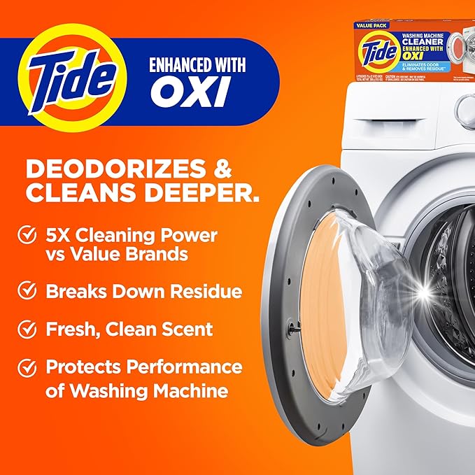 Tide Washing Machine Cleaner with Oxi for Front and Top Loader Washer Machines, Deep Cleaning Residue & Odor Eliminator, 12 Month Supply (Packaging May Vary) + Calendar