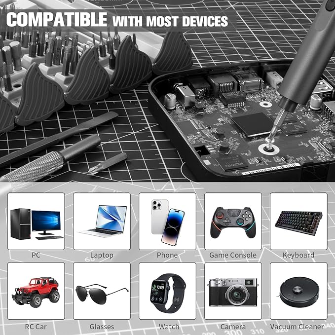Xnix Electric Precision Screwdriver Set, 127-in-1 Magnetic Bits, Rechargeable USB-C, LED Light, Manual & Electric Modes, Cordless Portable Repair Tools Kit for Electronics, Phones, Laptops