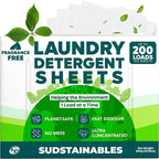 Sudstainables Eco Friendly Laundry Detergent Sheets - (200 Count), Unscented, Zero Waste, Plastic Free, Ultra Cleaning Strength, Sensitive Skin Safe, Saves Space