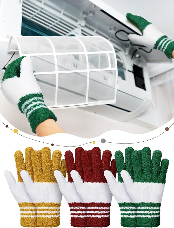 Patelai 3 Pairs Microfiber Plant Dusting Gloves Leaf Cleaning Gloves for Indoor Plants, Blinds, Furniture, House (Red,Green,Yellow,Large)