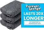 Grill Rescue Heavy Duty Kitchen Sponge - Lasts 20x Longer, Scratch-Free, Safe for Non-Stick Cookware - Cut Resistant, Versatile Household, Bathroom & Outdoor Cleaning Supplies (3, Grey)