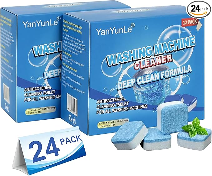 Washing Machine Cleaner, Deodorizer, & Descaler 24-Pack- Deep Cleaning Tablets for HE Front Loader & Top Load Washer, Septic Safe Eco-Friendly