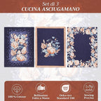 Maison d' Hermine Kitchen Towels Set of 3 100% Cotton 27.50" x 20" Reusable Cloth Tea Dish Towels Absorbent with Hanging Loop for Kitchen, Home, Dining, Cocktail Parties (Pumpkin Blues)