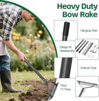 Garden Rake, 63" Adjustable Long Handle Lawn Leveling Bow Rake with 17 Tines, Garden Tool with Heavy Duty Metal for Looseing Soil, Weede Control