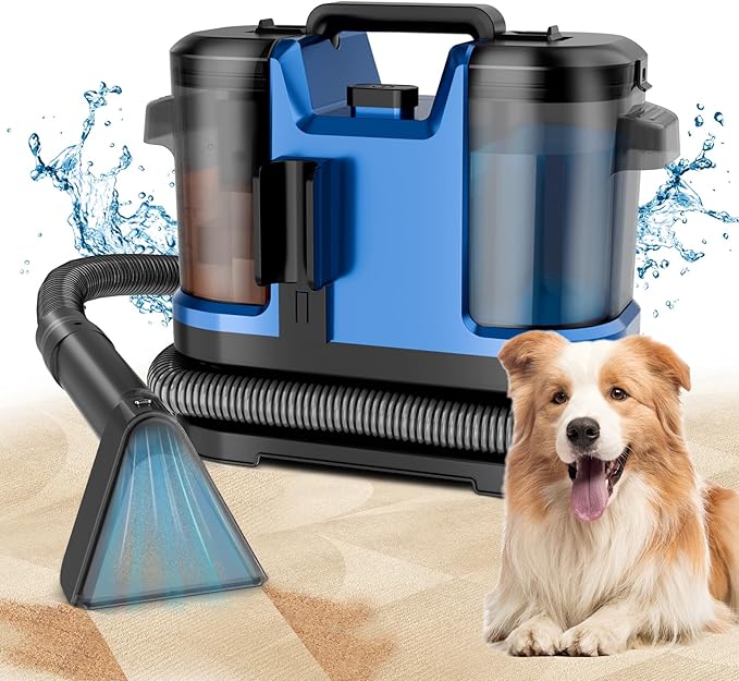 Carpet Cleaner Machine - 18Kpa, Portable Upholstery Spot Cleaner Machine with Dual BrushHeads, Easy Move, Deep Cleaning Machine for Furniture, Couch, Stairs, Car and Pet Stain, Blue