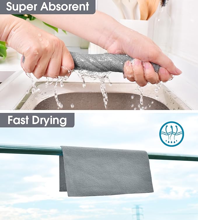 KitchLife Microfiber Cleaning Cloth Roll, 100 Pack - Tear-Away Microfiber Paper Towels, Lint-Free, Reusable, Washable for Kitchen, Car, Dishes, and Sensitive Surfaces (Grey)