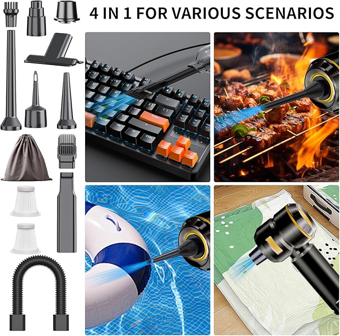 Car Vacuum Cleaner High Power - 22000PA Portable Cars Vacuum 4 in 1 Compressed Air Duster & Air Blower & Pump Hand Held Vacuum Cordless with Brushless Motor for Car Home Office Black