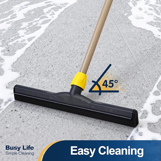 Yocada Floor Squeegee Scrubber Adjustable Telescopic Pole Heavy Duty Household Broom EVA Foam Blade for Garage Courtyard Shower Bathroom Floor Marble Glass Tile Water Foam Cleaning