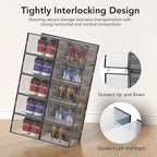 Foluck X-Large Shoe Storage Box, 15 Pack Clear Plastic Stackable Shoe Organizer for Closet, Interlocking Design Shoe Container Bins for Sneakers, Foldable Shoe Rack with Lids, Black
