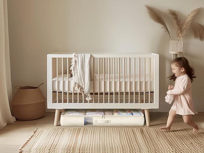 Under Bed Storage Containers with Window, Closet Organizers and Storage Bags, Foldable Underbed Storage Bags for Blankets, Clothing, Comforter, Linen Sheets, Wrapping Paper, 3 Pack, White Ivory