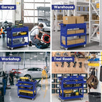 3 Tier Rolling Tool Cart with Drawer, 450 LBS Heavy Duty Utility Cart on Wheels, Service Cart for Garage, Workshop and Warehouse (Blue)
