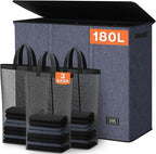 SOLEDI 180L 3-Section Laundry Hamper with Lid, Extra Large Dirty Clothes Basket with Sturdy Handles for Laundry Room & Bedroom - Durable Organizer for Sorting Laundry