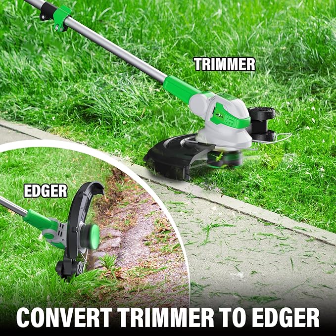 SOYUS Weed Wacker 12 Inch String Trimmer Cordless 20v Electric Weed Wacker, 2 Pcs 2.0Ah Battery Powered Weed Trimmer/Edger, Lightweight Grass Trimmer with 8 Pcs Replacement Spool Trimmer Lines